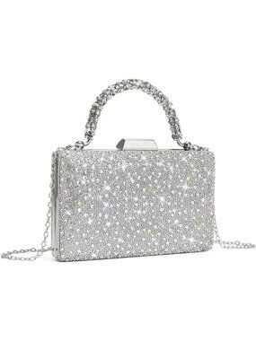 〽️Women's Silver Rhinestone Clutch Purse Crystal Wedding Prom Party Handbags
